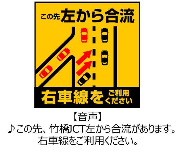 その先左から合流右車線をご利用ください