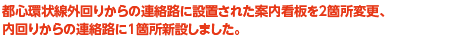 都心環状線外回りからの連絡路に設置された案内看板を2箇所変更、内回りからの連絡路に1箇所新設しました。
