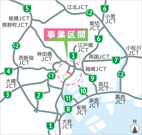 事業区間の地図
