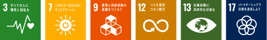 SDGsの目標3、7、9、12、13、17