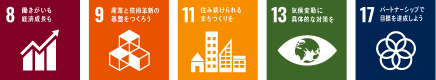 SDGsの目標8、9、11、13、17