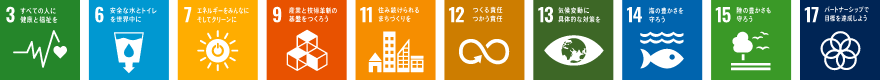 SDGsの目標3、6、7、9、11、12、13、14、15、17