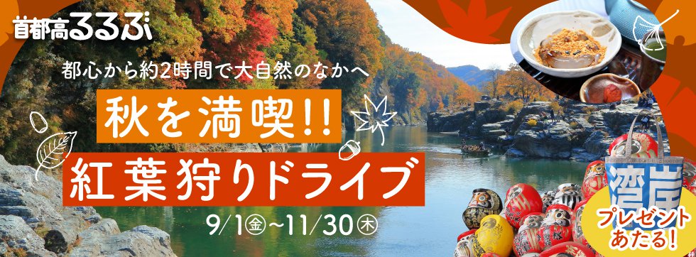 【都心から約２時間で大自然のなかへ】秋を満喫！！紅葉狩りドライブ