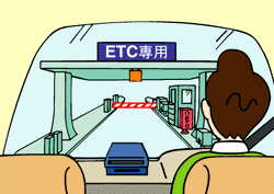 ETC表示のある料金所の車線へ向かいます