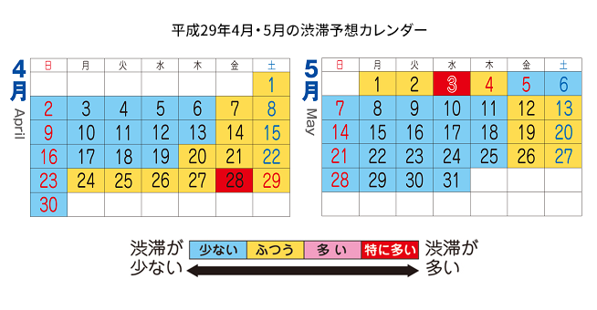 平成29年4月・5月の渋滞予想カレンダー